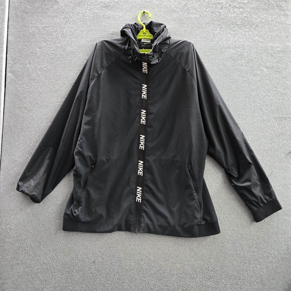 Nike Men Jacket 2XL Black Dri-Fit Activewear Windrunner Hooded Full Zip Pockets